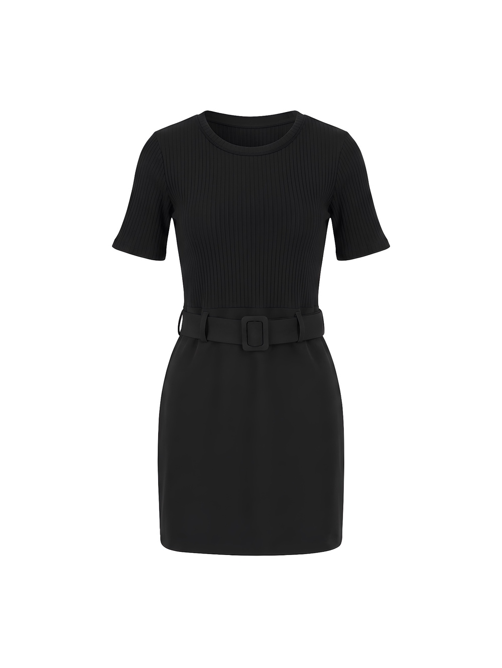 Club Monaco Black Ribbed Knit Dress with Belted Waist